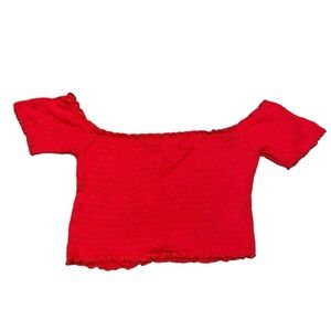 Forever 21 Red Off-The-Shoulder Ruched Top